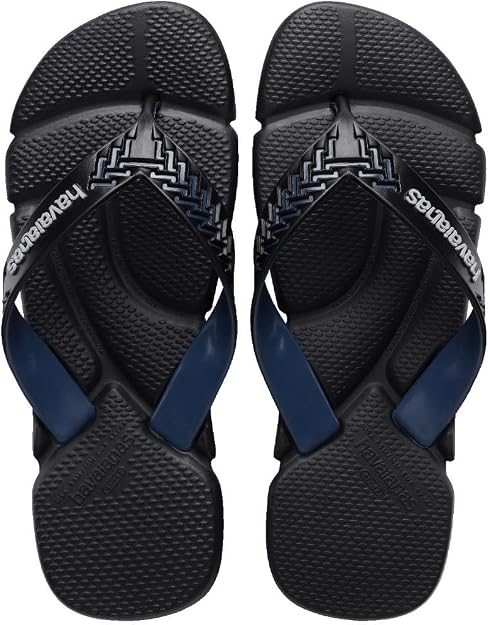 Havaianas Chinelos Power 2.0, Preto e Azul Indigo, Design Texturizado