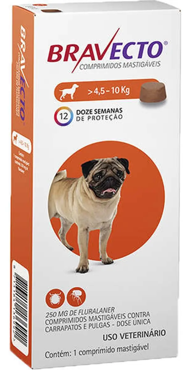 Bravecto® Cães 250mg - Antipulgas e Carrapatos 4,5 a 10kg
